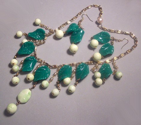 Glass Leaves Artisan Necklace and Earrings