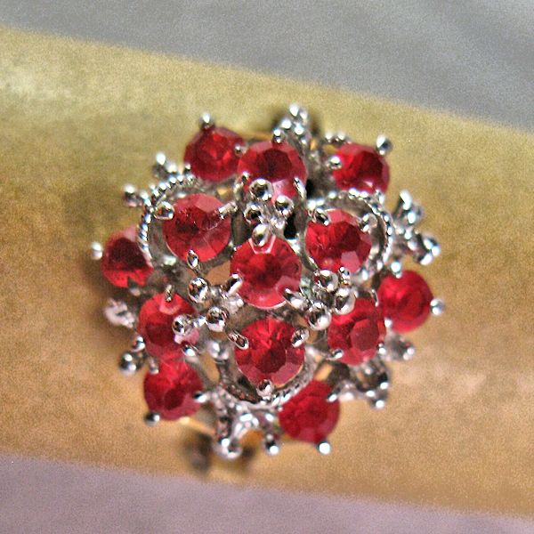 14K HGE Domed Red Cocktail Ring Sz 7