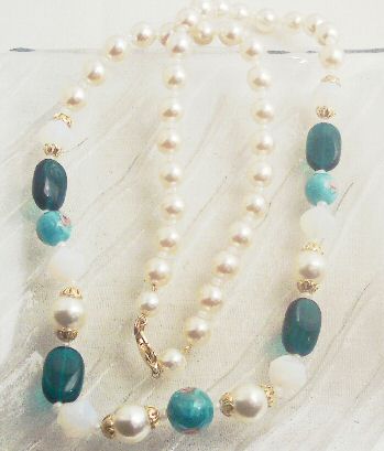 Green Glass and Taupe Glass Pearl Demi-Parure