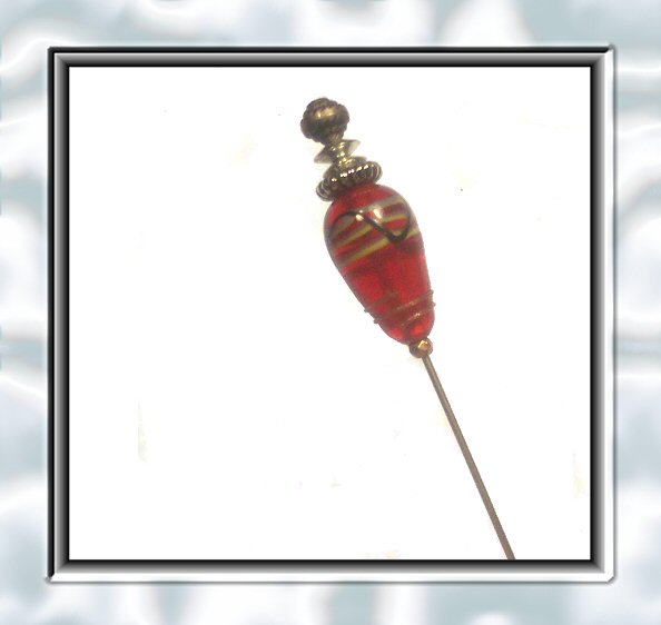 Red Lampwork Vintage Glass Hatpin