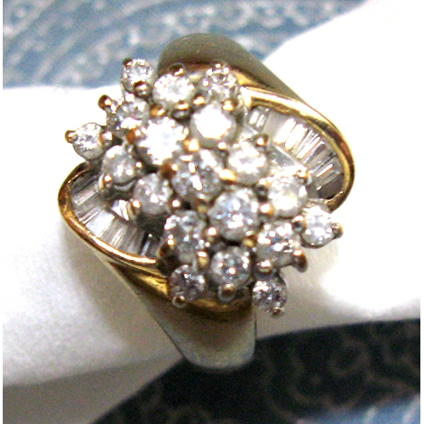 14K Genuine Diamond Cluster Ring